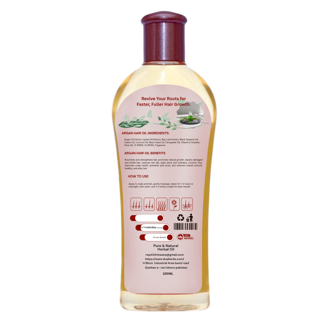 Argan Hair Oil 100 ml | For Smooth, Shiny & Frizz-Free Hair | Nourishes, Strengthens & Repairs Damaged Hair