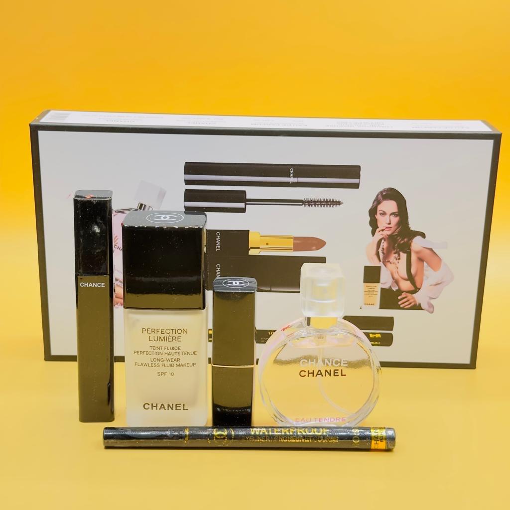 Chanel Gift Set (Foundation, Lipstick, Perfume, Mascara and Pencil)